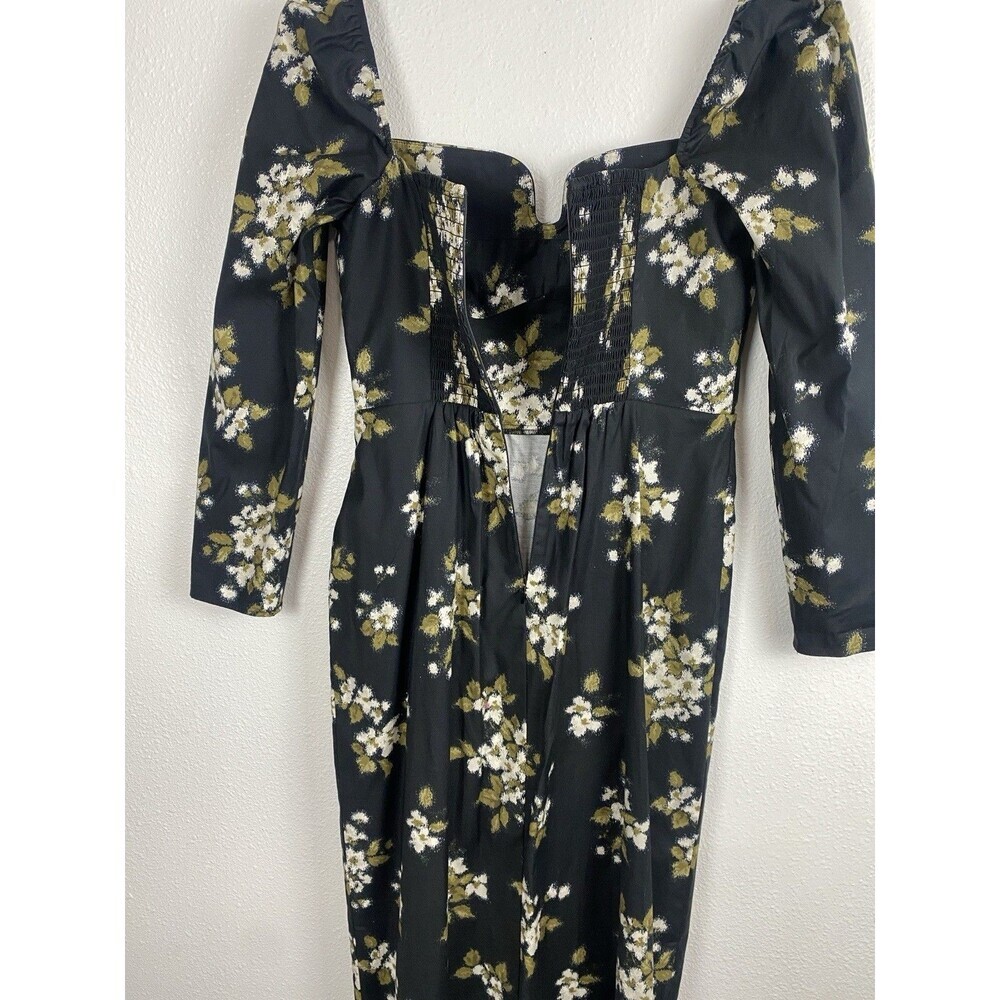 Reformation Floral Sweetheart Neck Midi Dress Long Sleeve Side Slit Size 6 - Picture 11 of 16